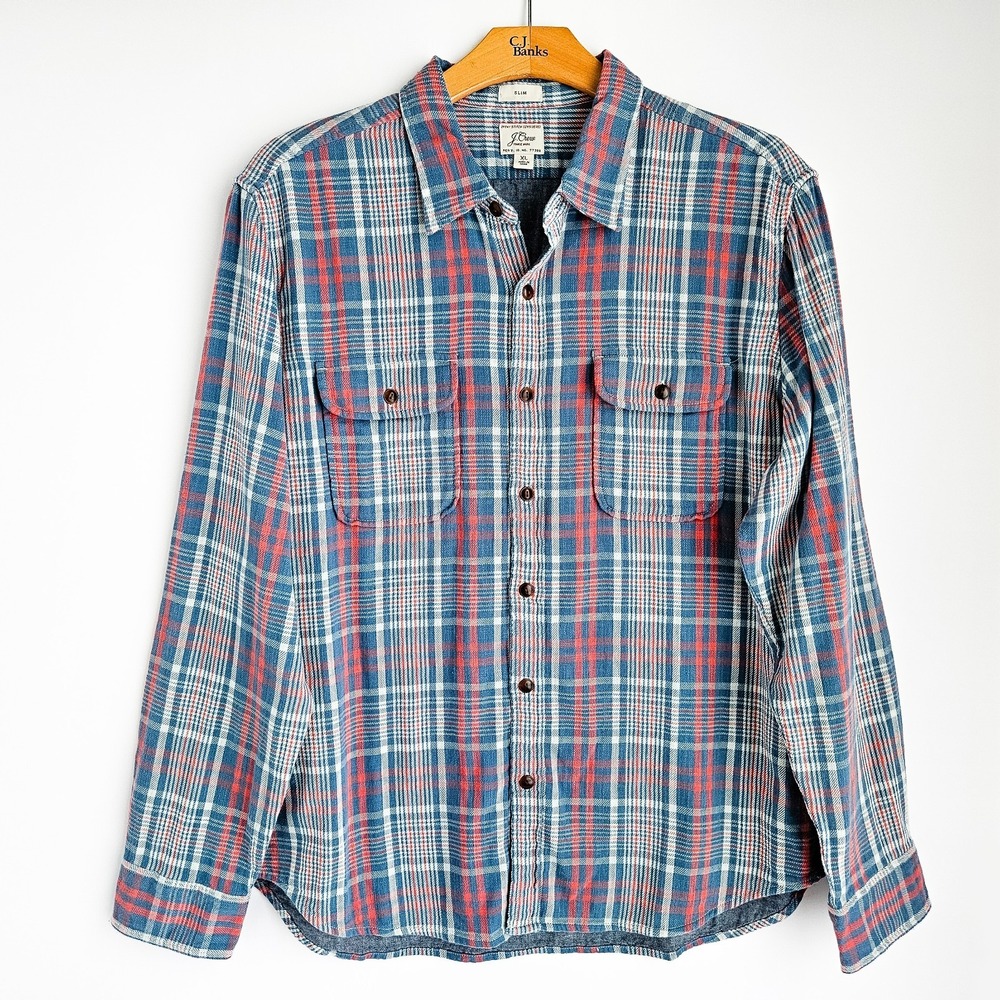 J Crew XL 100% Cotton Flannel Shirts Lot Of 2 Mens XL Slim & Classic Checkered - Picture 2 of 12